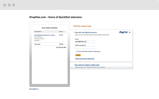 QuickSell payment processing via PayPal, BitCoin and Skrill